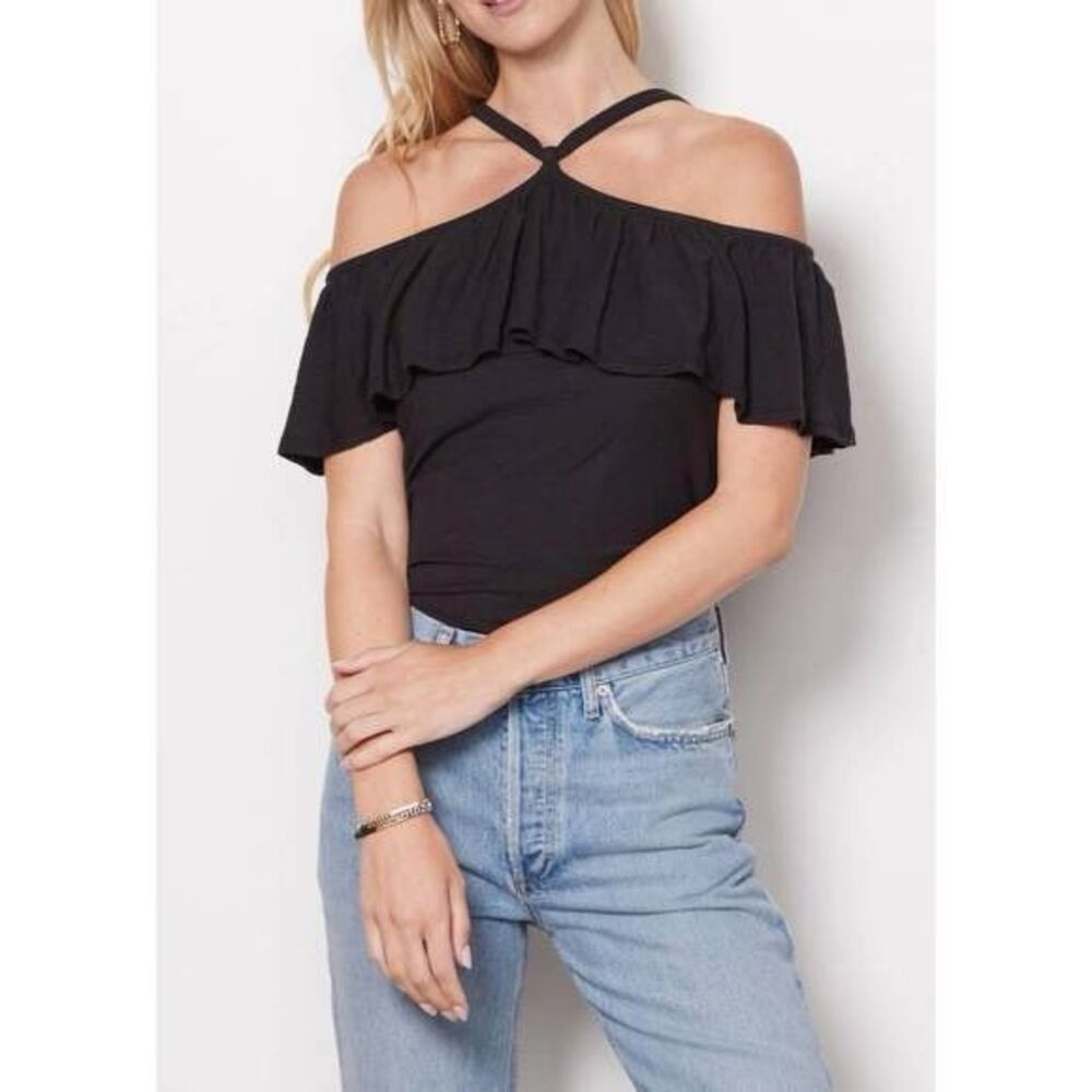 Nation LTD Morgan Halter Cold Off Shoulder Ruffle Feminine Flirty Top Size XS